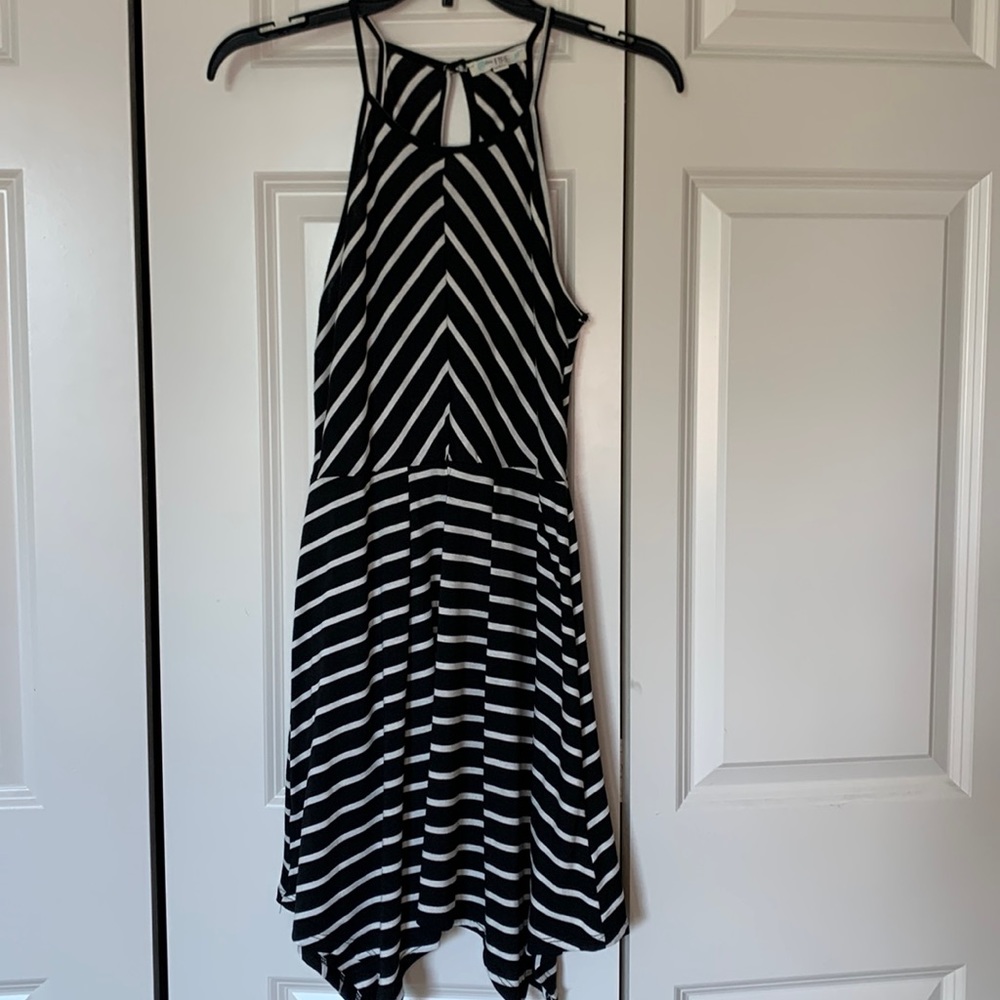 This is a cute black and white dress that’s stretchy around the waist.
